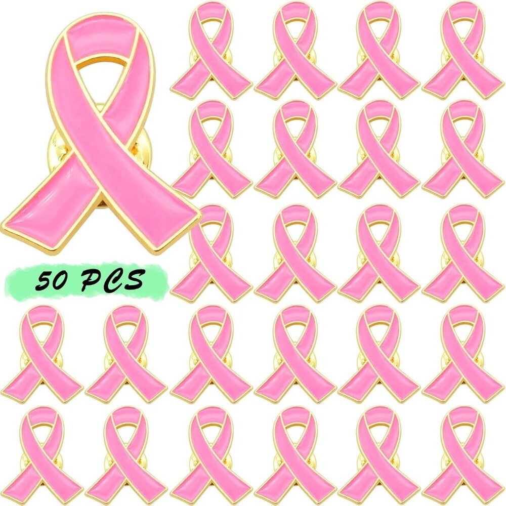 50 Pink Breast Cancer Awareness Pins Bulk Jewelry Brooches For Charity Events